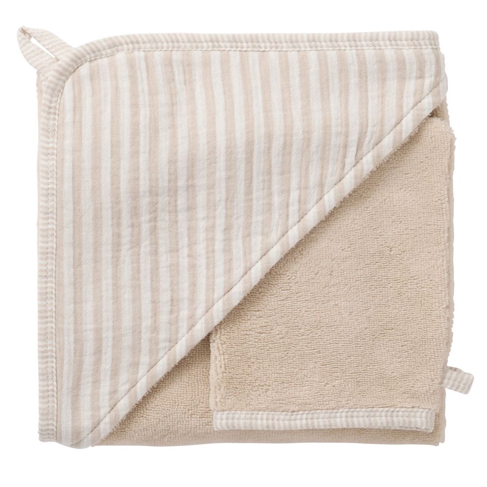 Une image pour le produit Cape de Bain + Gant Rayé Beige Soft Stripes